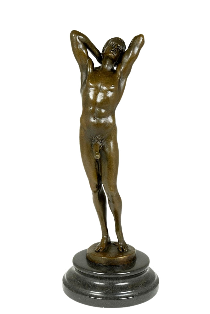 Bronze sculpture of a sensual posing male nude