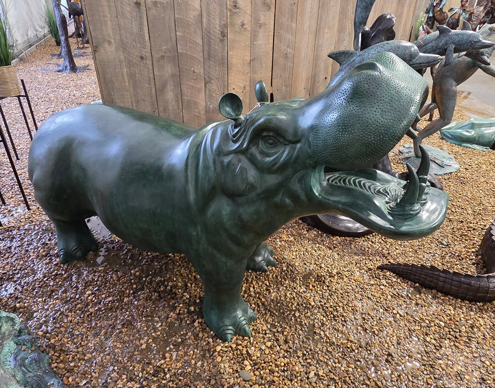Lifesize bronze hippo sculpture and fountain