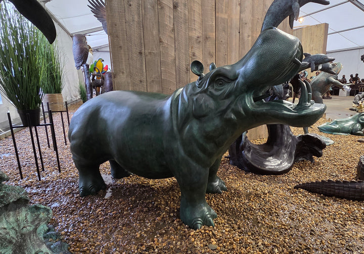Lifesize bronze hippo sculpture and fountain
