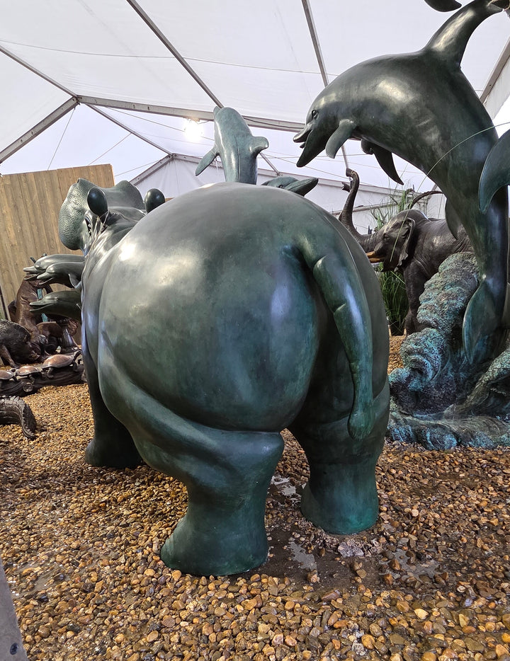 Lifesize bronze hippo sculpture and fountain