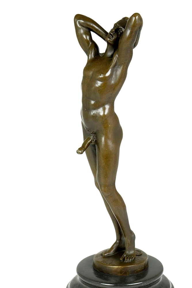 Bronze sculpture of a sensual posing male nude