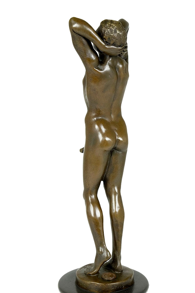 Bronze sculpture of a sensual posing male nude