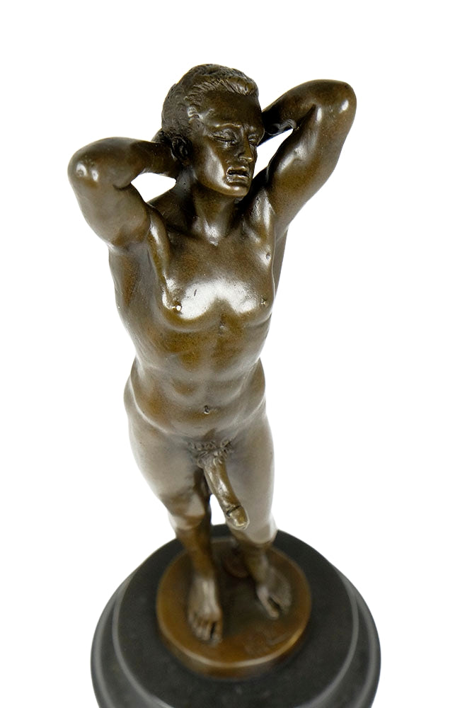 Bronze sculpture of a sensual posing male nude