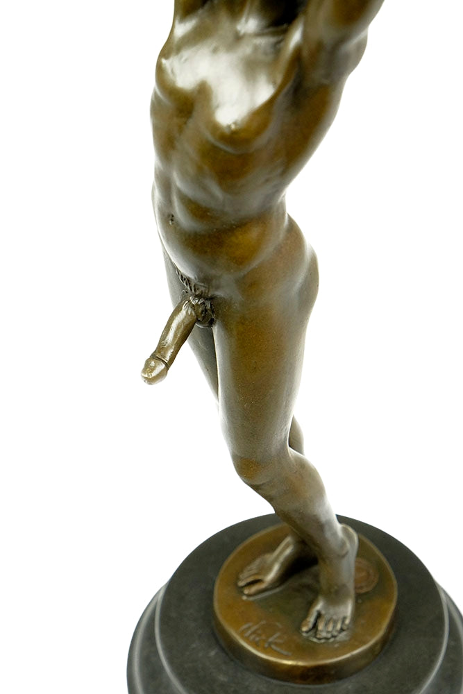 Bronze sculpture of a sensual posing male nude
