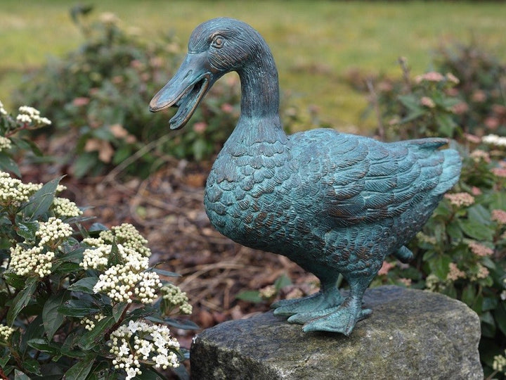 Pair of bronze duck sculptures (one is a fountain)