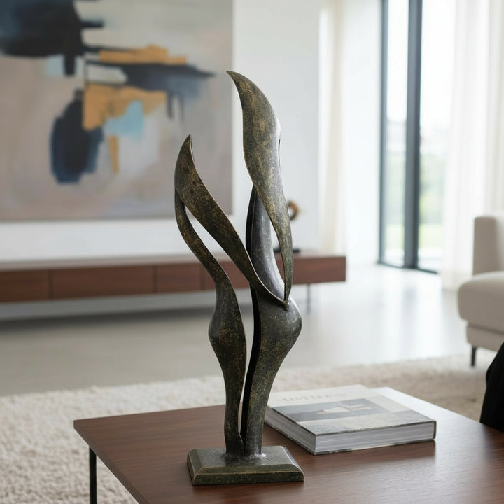 Modern bronze sculpture of an abstract couple in harmony (indoor & outdoor)