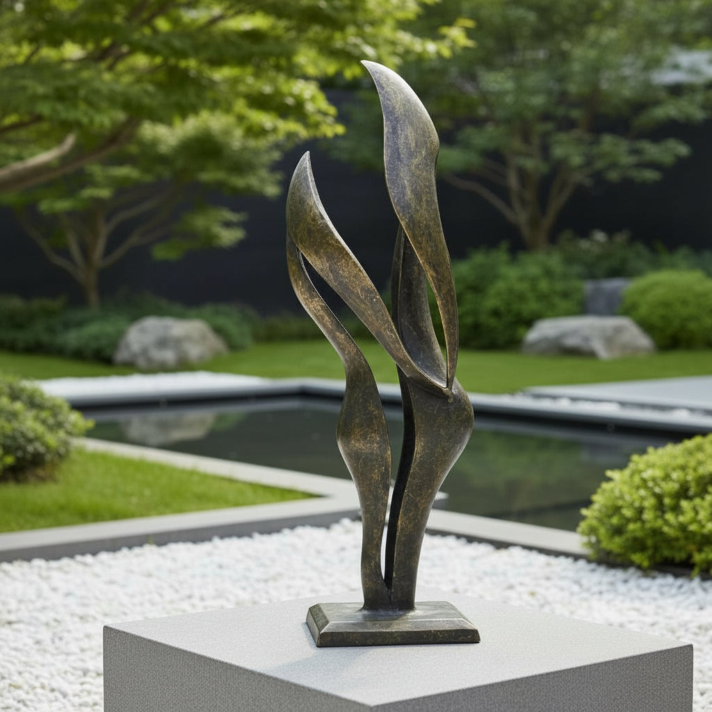 Modern bronze sculpture of an abstract couple in harmony (indoor & outdoor)