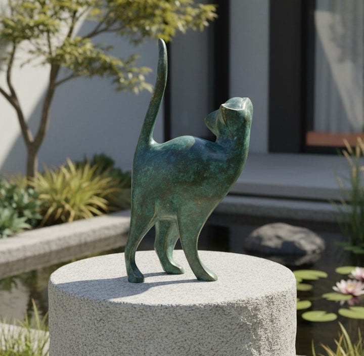 Bronze sculpture of an affectionate cat