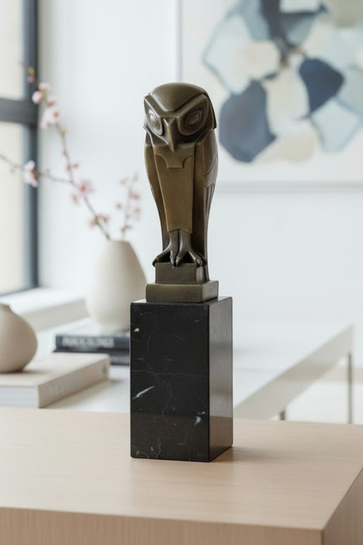 Scultura di gufo in bronzo stile Art Déco