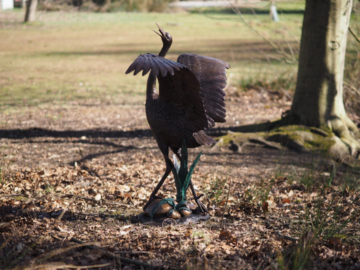 Graceful bronze stork fountain and sculpture