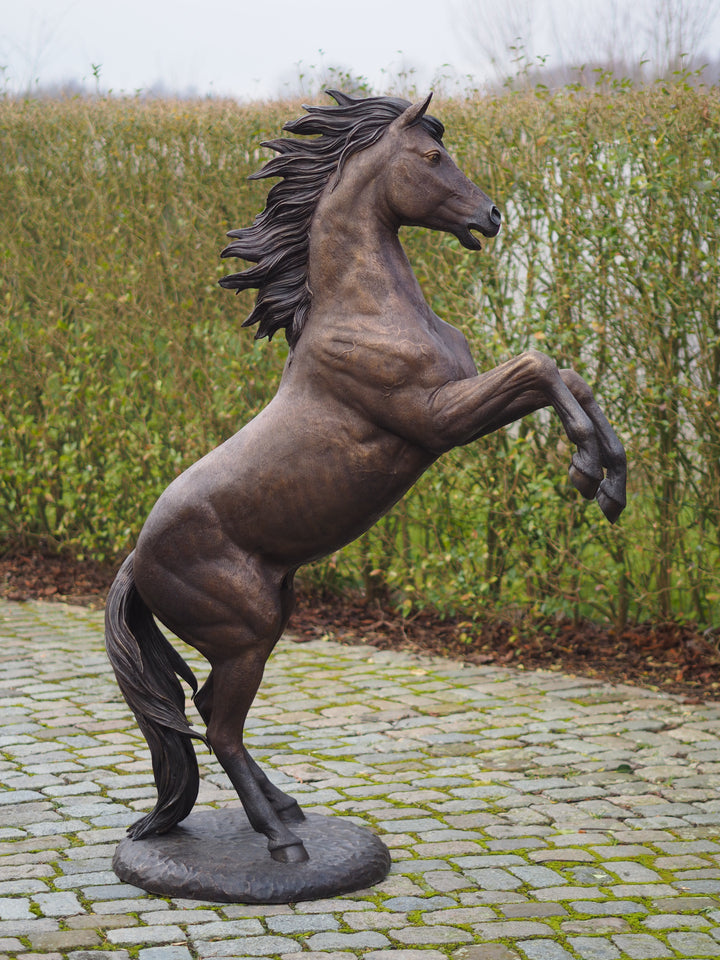 Lifesize bronze sculpture of a rearing horse