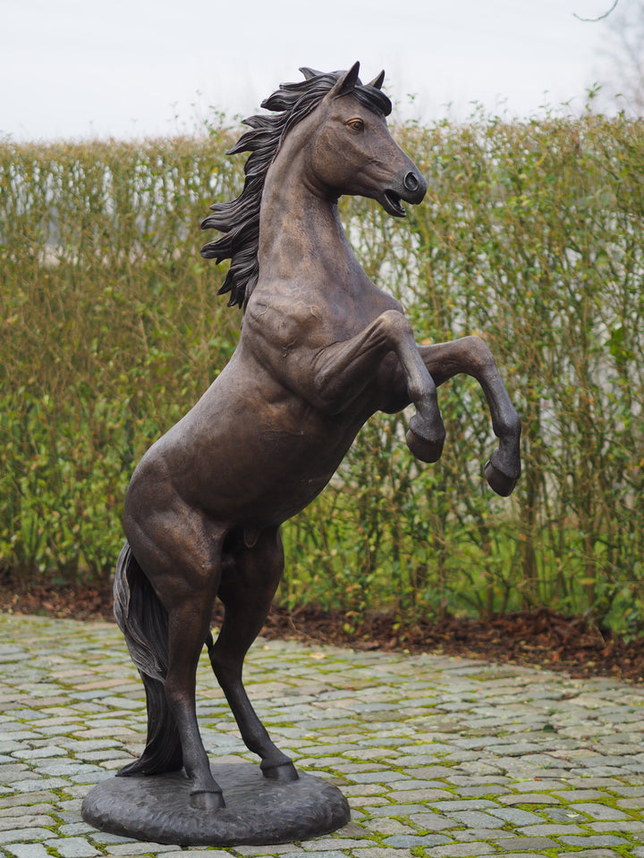 Lifesize bronze sculpture of a rearing horse