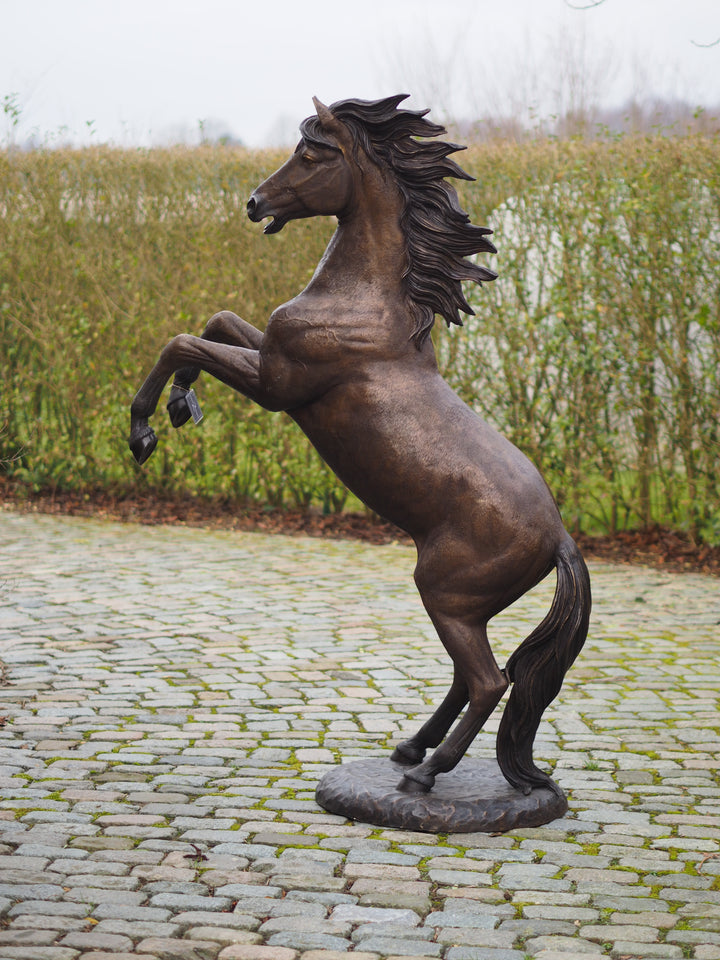 Lifesize bronze sculpture of a rearing horse