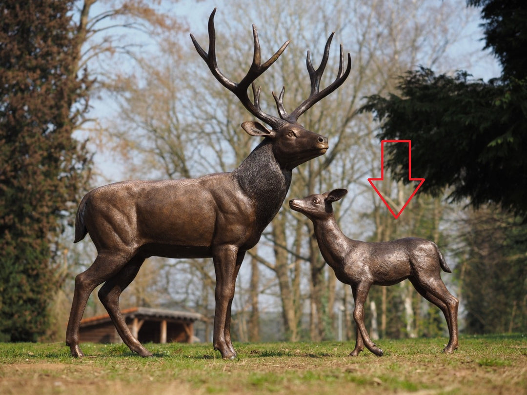 Large bronze sculpture of a deer calf
