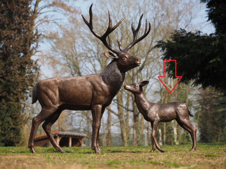 Large bronze sculpture of a deer calf