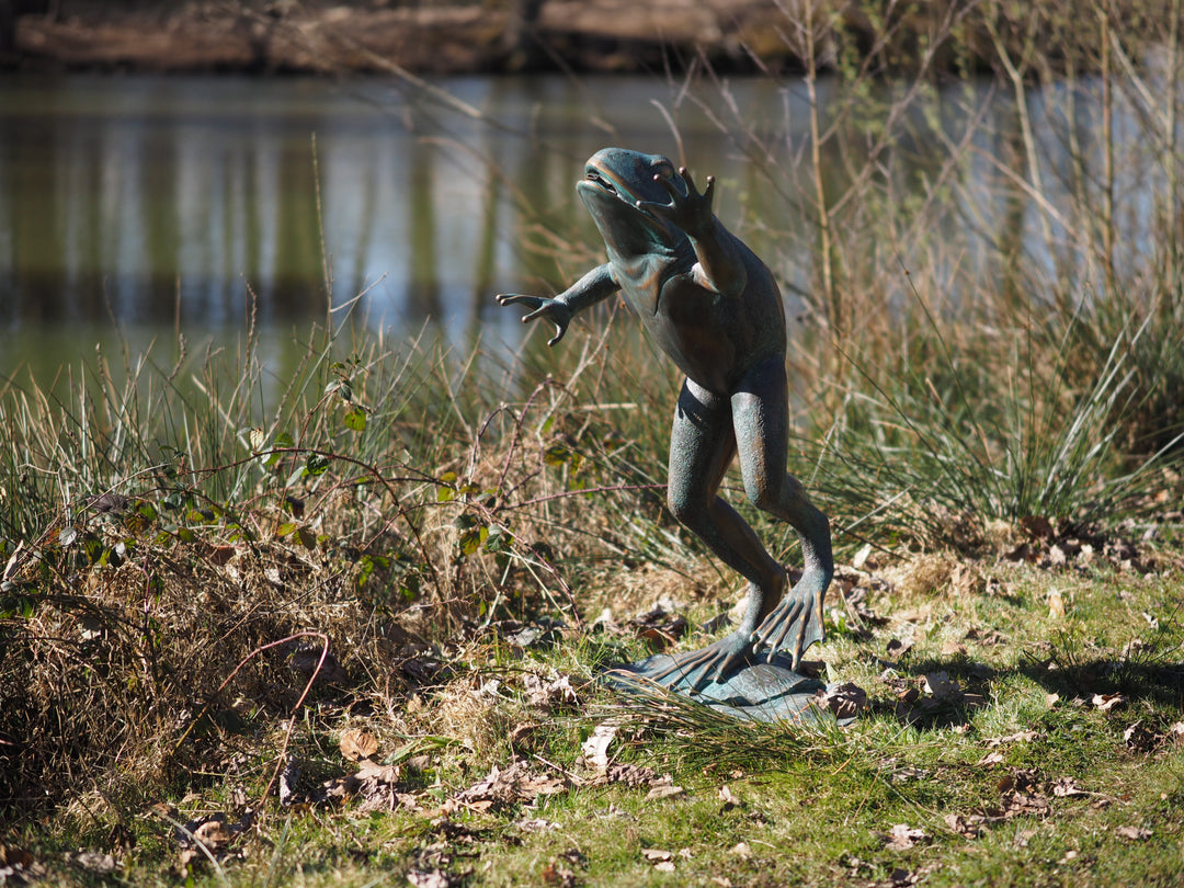 Large bronze frog sculpture and fountain