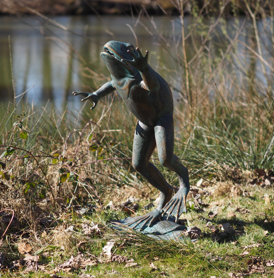 Large bronze frog sculpture and fountain