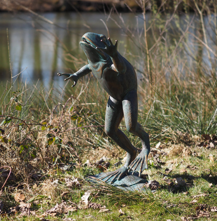 Large bronze frog sculpture and fountain