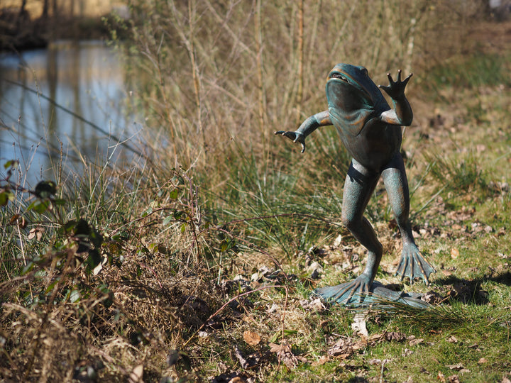 Large bronze frog sculpture and fountain