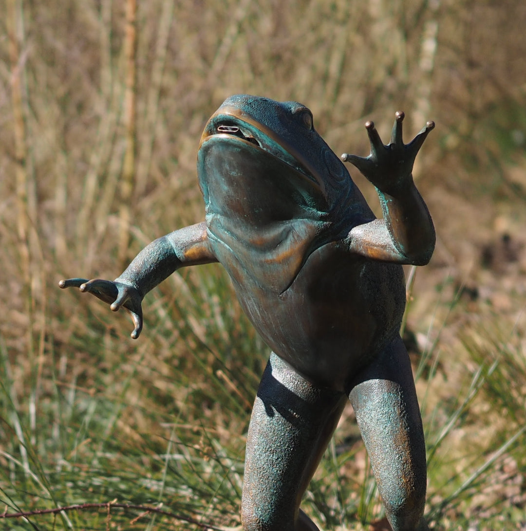 Large bronze frog sculpture and fountain
