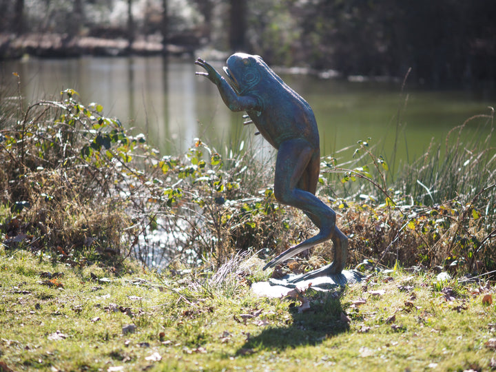 Large bronze frog sculpture and fountain