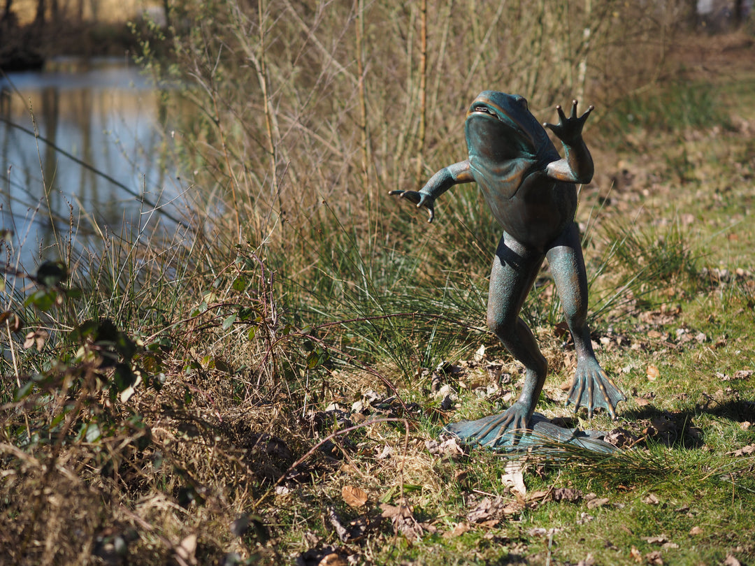 Large bronze frog sculpture and fountain