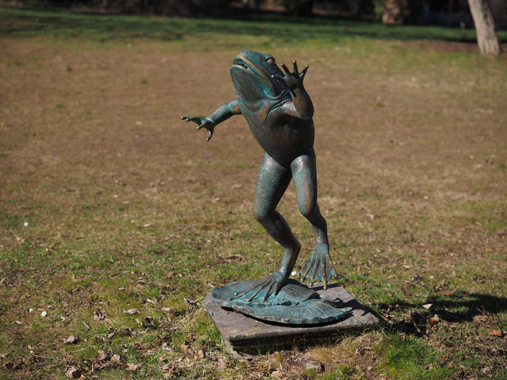 Large bronze frog sculpture and fountain