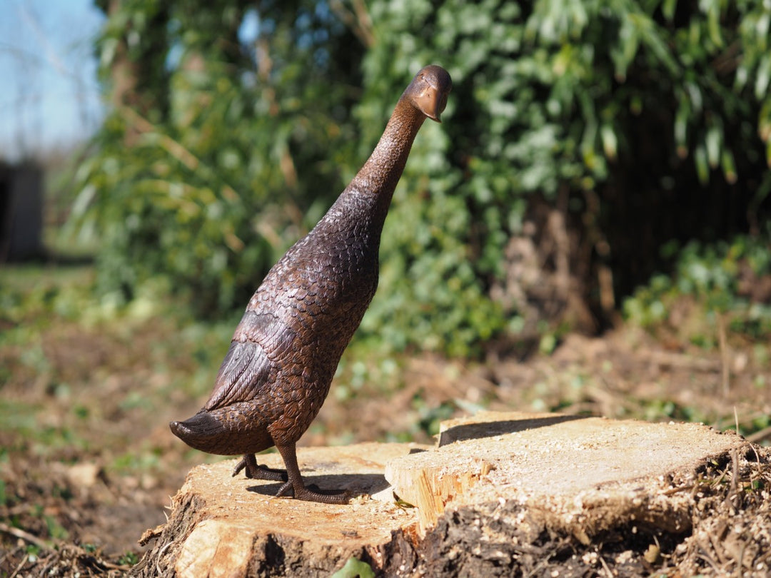 Bronze sculpture of an Indian runner duck