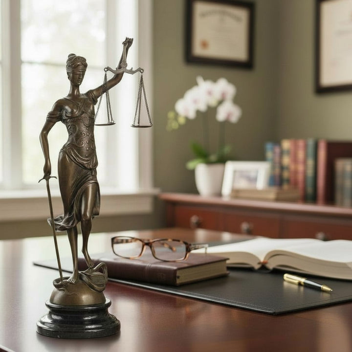 Escultura de bronce de la Dama Justicia