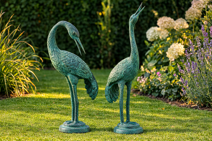 Paar bronzen kraanvogel beelden
