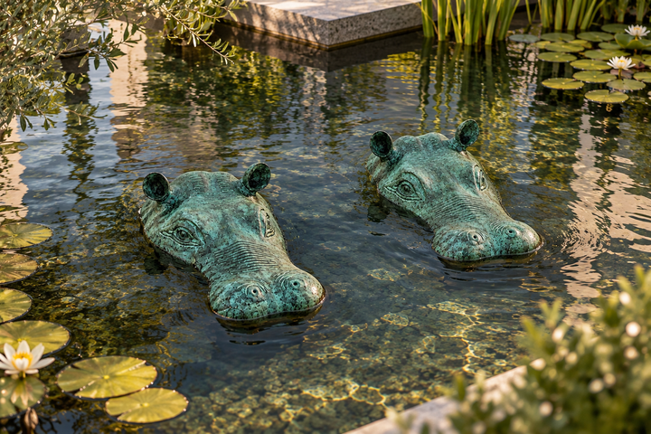 Zwei Nilpferd-Skulpturen aus Bronze mit Brunnenfunktion