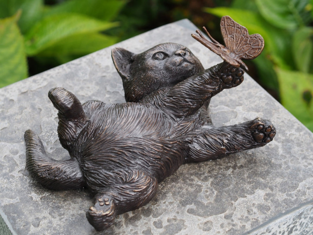 Bronze sculpture of a kitten with a butterfly (indoor & outdoor)