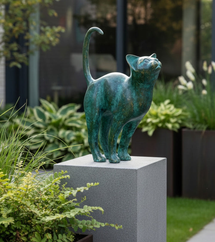 Bronze Sculpture of a Playful Cat