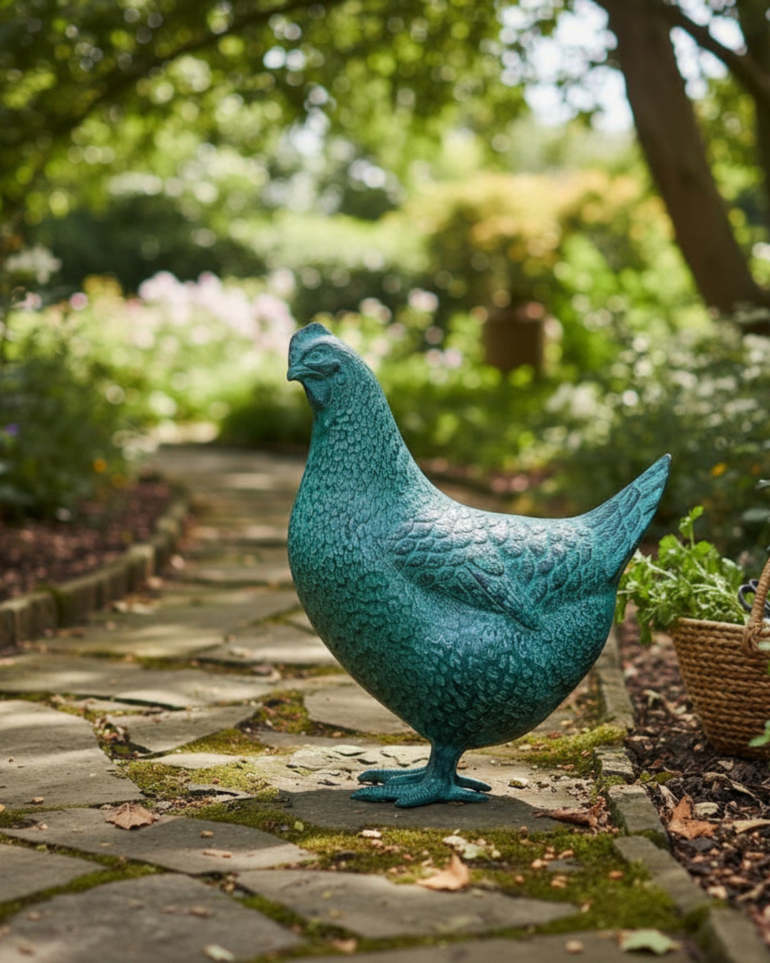 Bronze chicken sculpture
