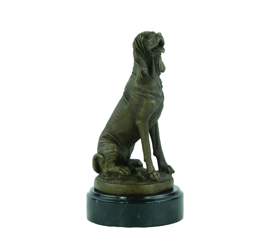 Bronze sculpture of a sitting bloodhound