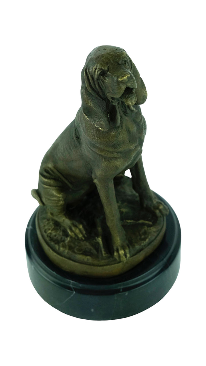 Bronze sculpture of a sitting bloodhound