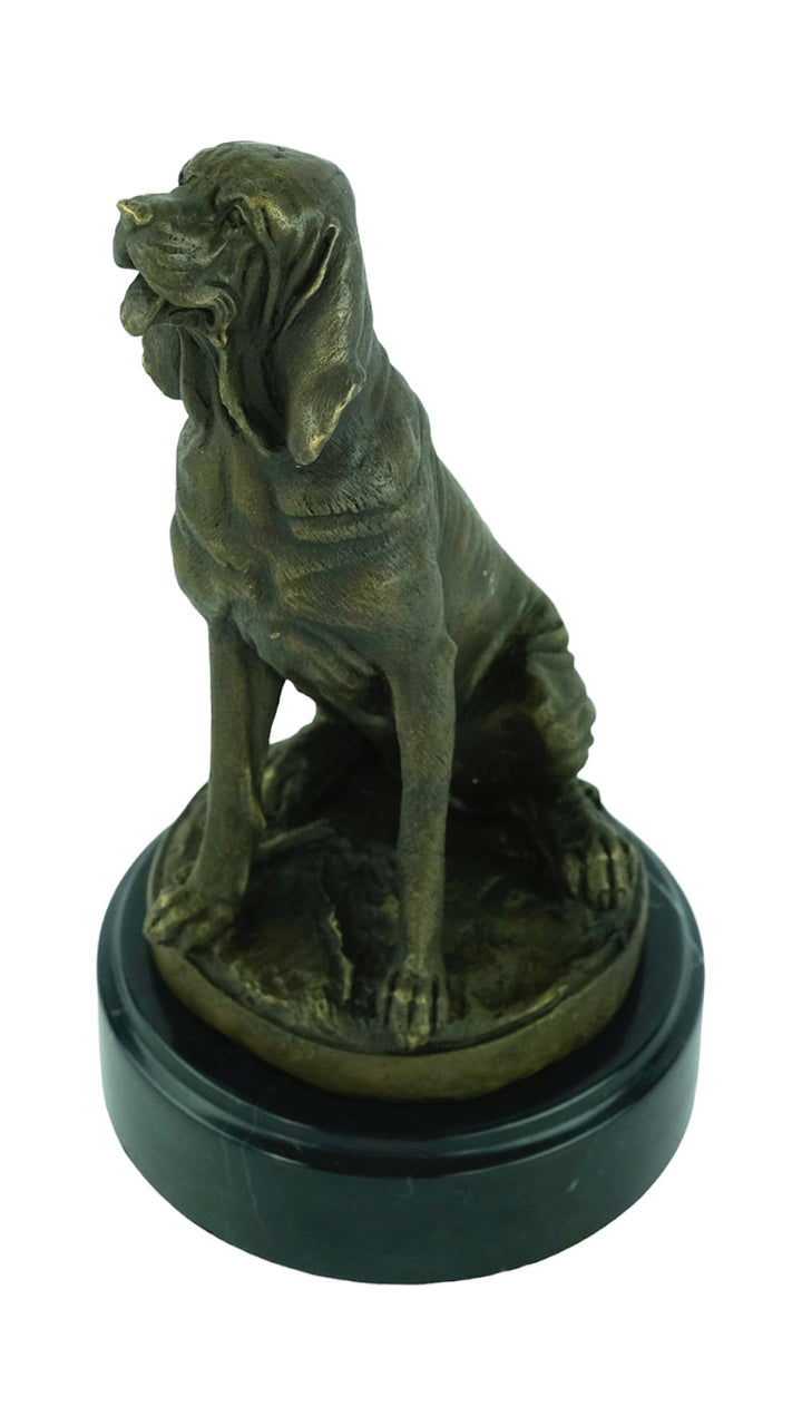 Bronze sculpture of a sitting bloodhound