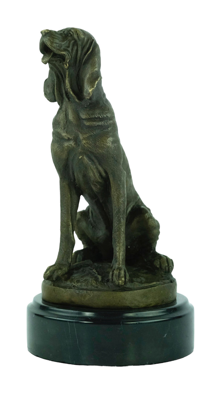 Bronze sculpture of a sitting bloodhound