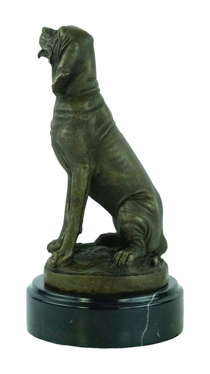 Bronze sculpture of a sitting bloodhound