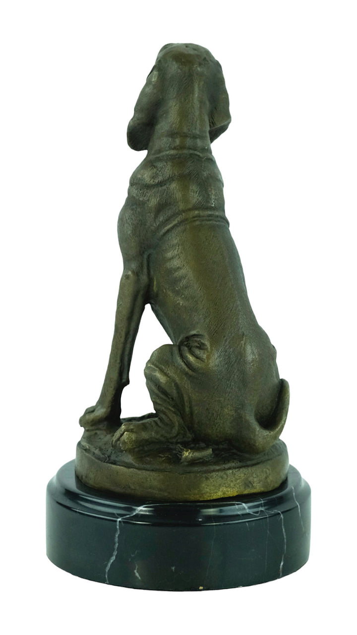 Bronze sculpture of a sitting bloodhound