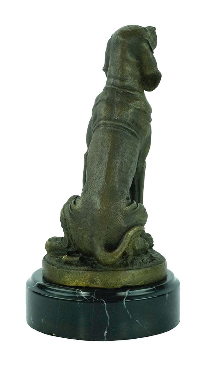 Bronze sculpture of a sitting bloodhound