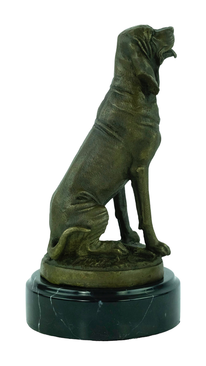Bronze sculpture of a sitting bloodhound