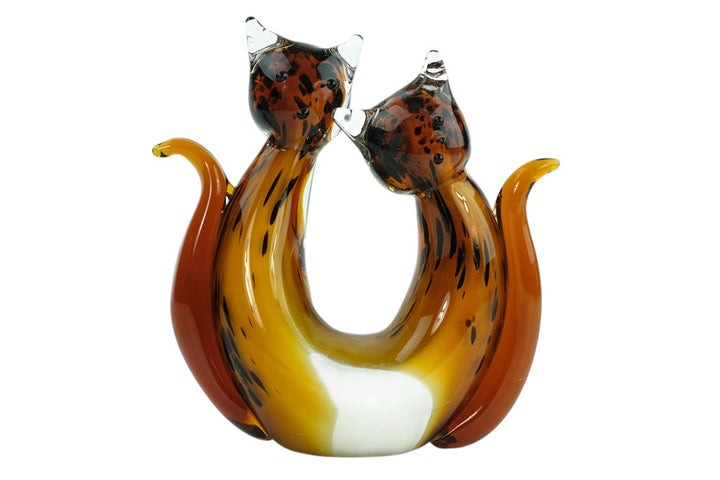 Glass sculpture of a cat pair