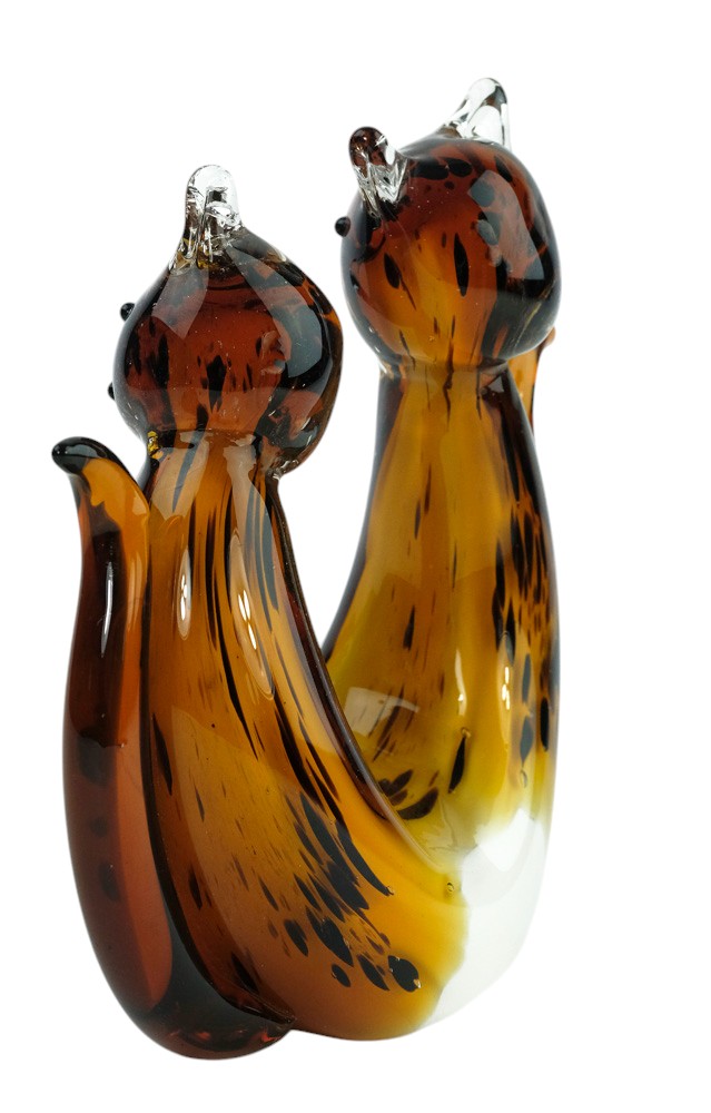 Glass sculpture of a cat pair
