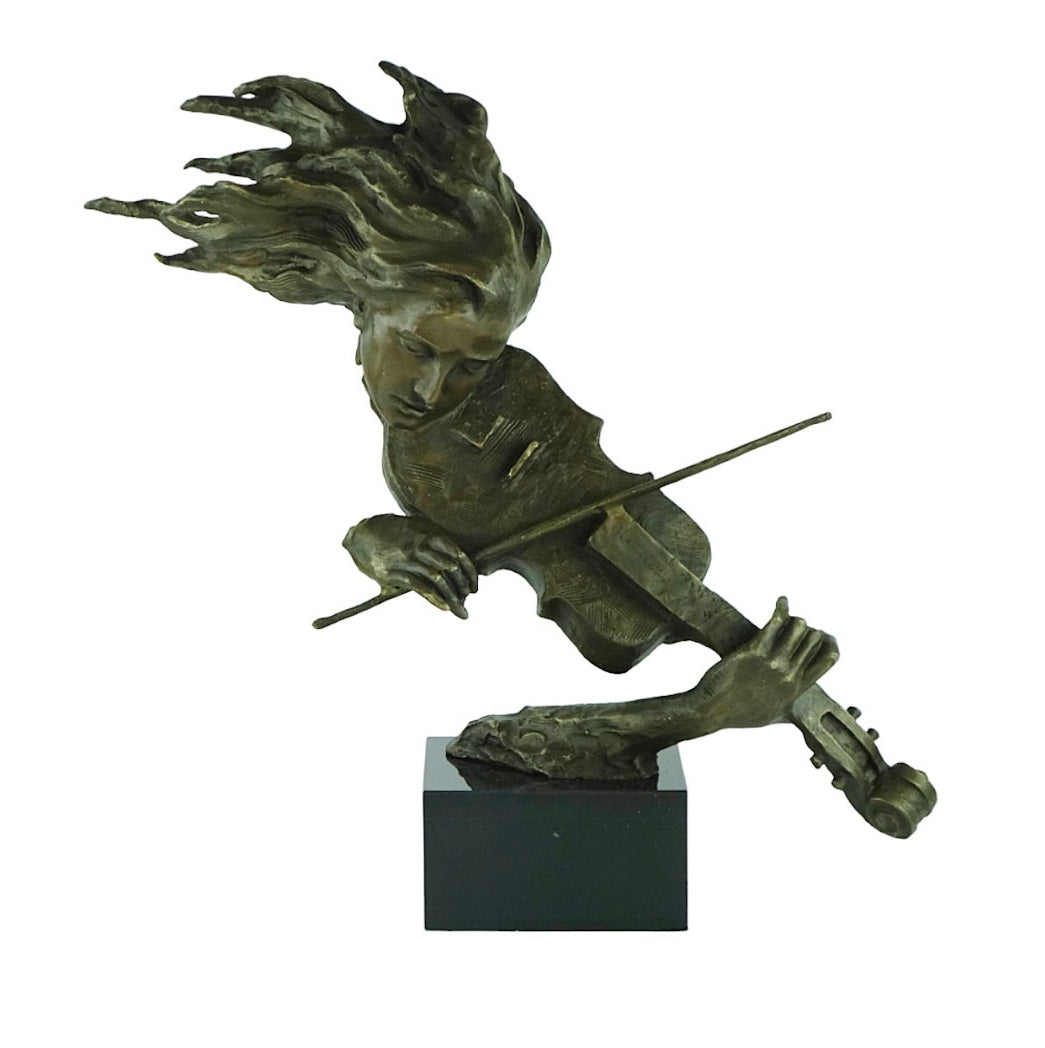 Bronze sculpture of a female playing the violin