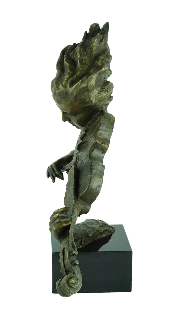Bronze sculpture of a female playing the violin