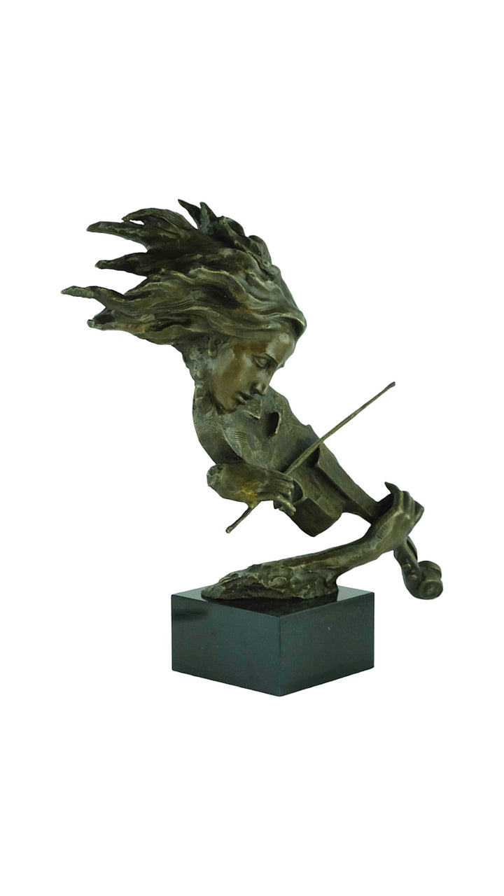 Bronze sculpture of a female playing the violin