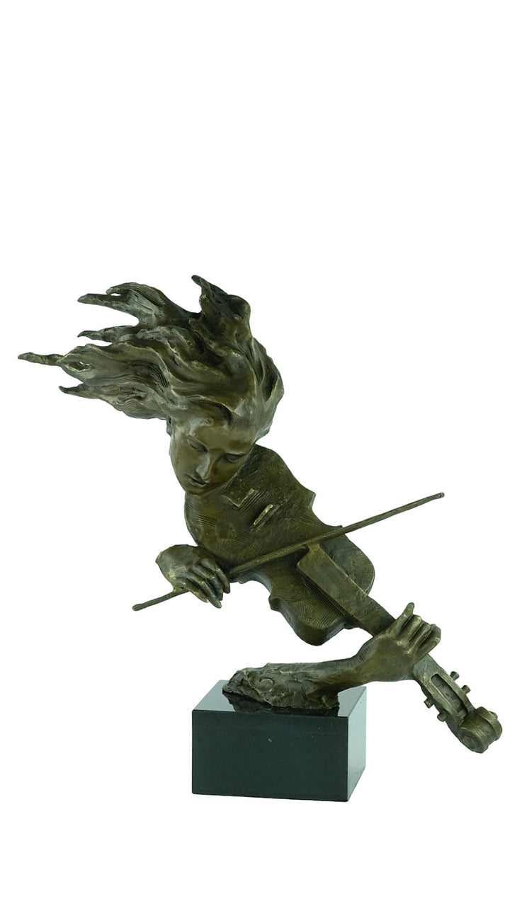 Bronze sculpture of a female playing the violin