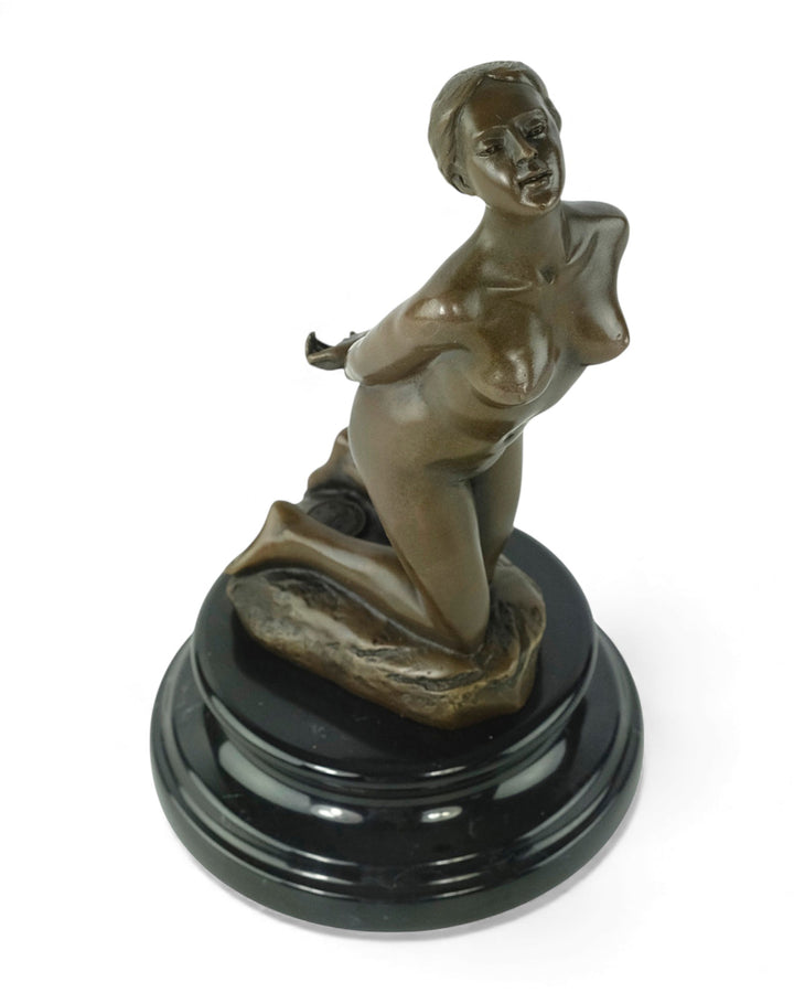 Bronze sculpture of a submissive kneeling female nude
