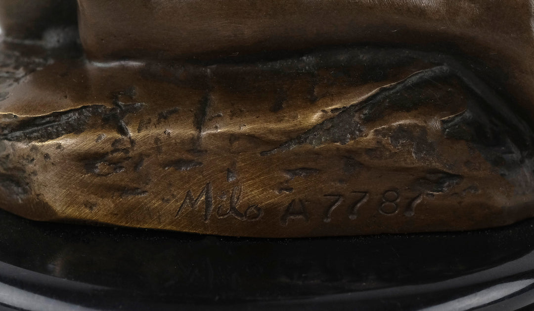 Bronze sculpture of a submissive kneeling female nude